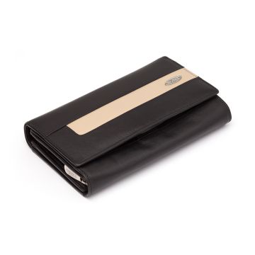 Echtleder Damen Geldbörse Vienna schwarz / beige