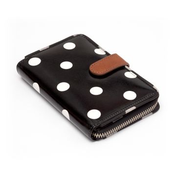 Rindsleder Damen Geldbörse schwarz mit weisen Punkten 